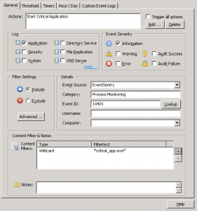 Event Log Include Filter Rule