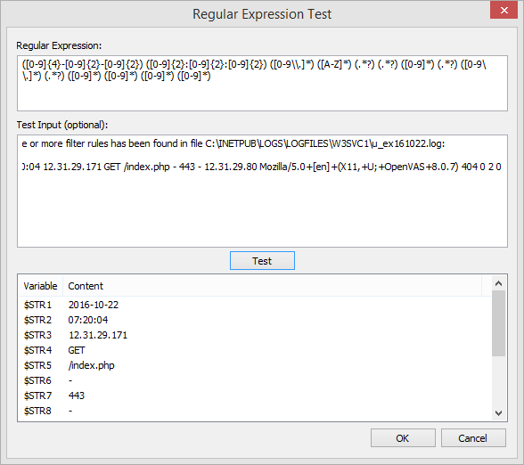 Regex preview & test utility in management console