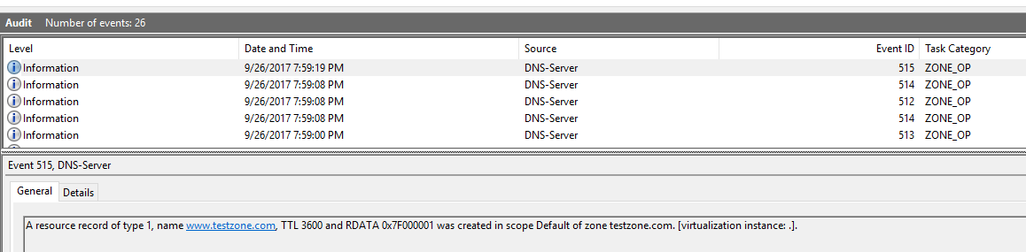 DNS Server Audit Event Log