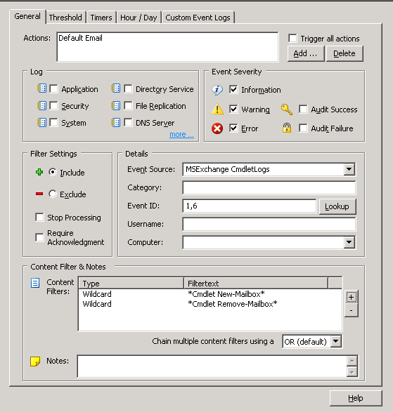 EventSentry Custom Log Dialog