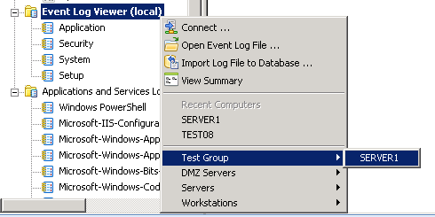 Select a server in the right-click menu