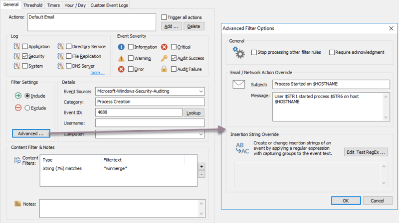 Event Log Filter with custom email message