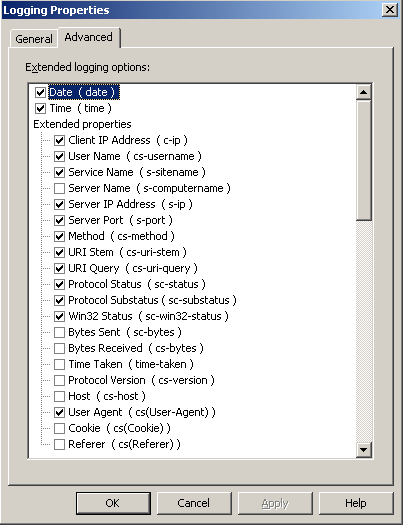 IIS Logging format